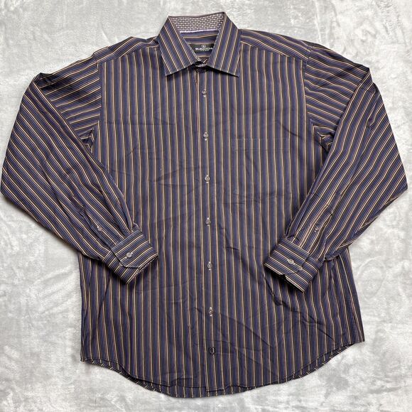 Bugatchi Uomo Men’s XL Multicolor Striped Dress Shirt Long Sleeve 100% Cotton - Picture 1 of 9